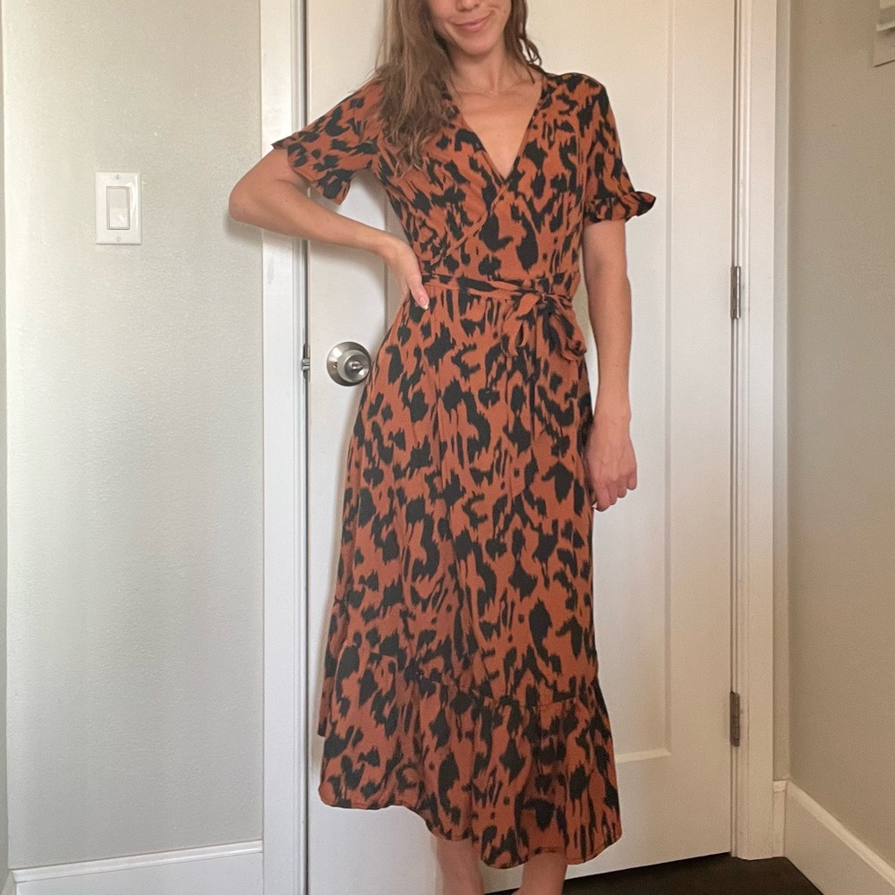 Black & Mauve Printed Tie Dress